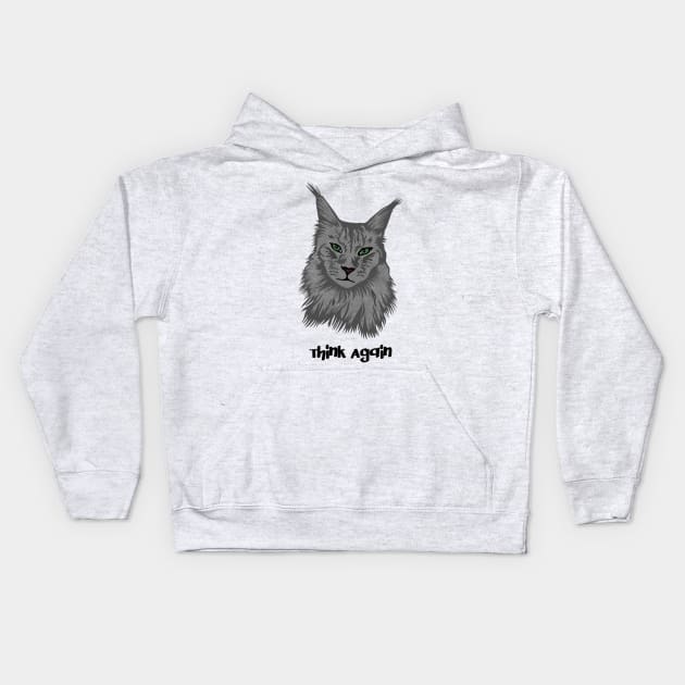 Maine Coon Cat Think Again Kids Hoodie by Miozoto_Design